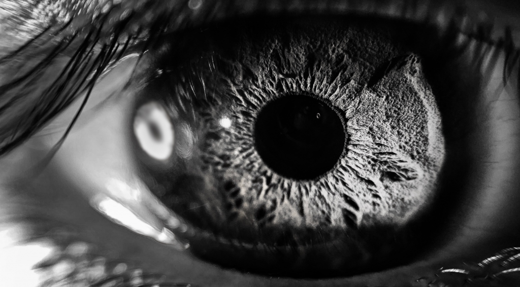 Grayscale close-up of a human eye