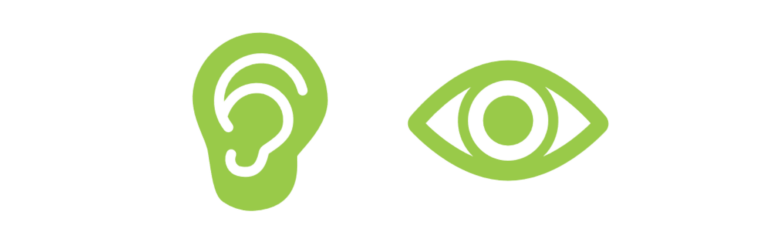 2D cartoon image of an ear and eye side-by-side